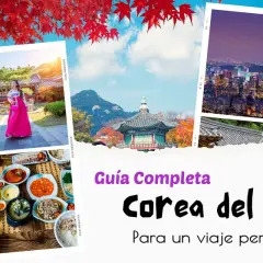 Imágenes de Corea del Sur: una mujer con hanbok, comida, ciudad de noche y un avión. ¡Prepárate para viajar a Corea del Sur!