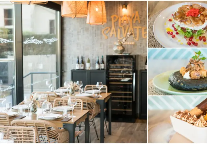 Playa Salvaje, un lugar ideal donde comer en Sanxenxo. Mesas preparadas y deliciosos platos como tartar, calamares y postre.