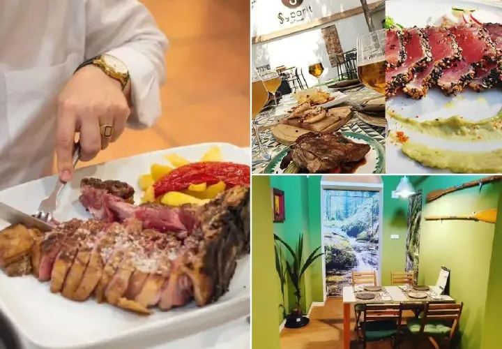 Un festín de carnes y atún sellado, ideal para saber donde comer en Mérida. Mesas listas para disfrutar.