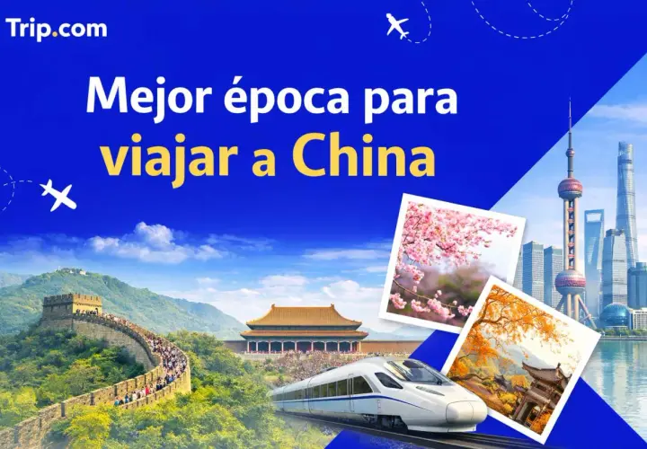 Descubre la mejor época para viajar a China, con imágenes de la Gran Muralla, flores de cerezo y el skyline de Shanghái.