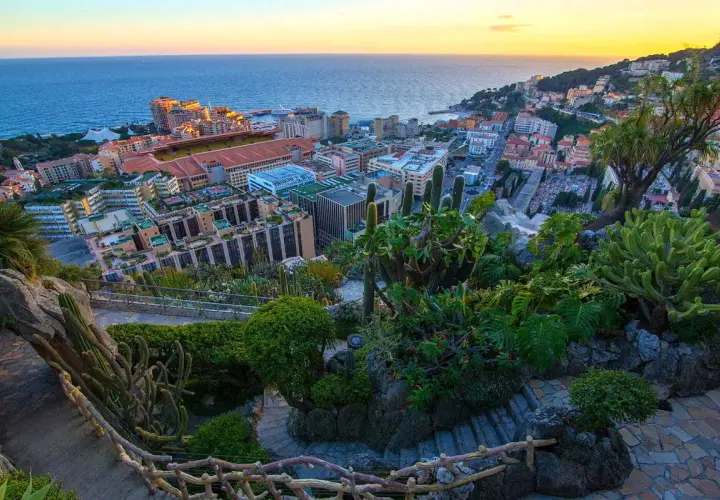 Jardín exótico con vistas a la ciudad y al mar. Descubre qué ver en Mónaco desde este balcón natural lleno de cactus y vegetación exuberante.