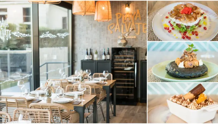 Playa Salvaje, un lugar ideal donde comer en Sanxenxo. Mesas preparadas y deliciosos platos como tartar, calamares y postre.