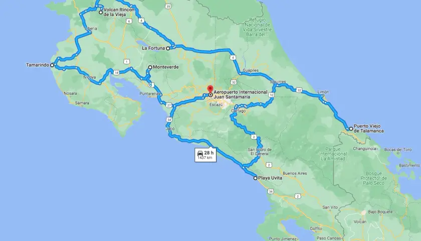 Ruta detallada para viajar a Costa Rica, incluyendo volcanes, playas y parques nacionales.