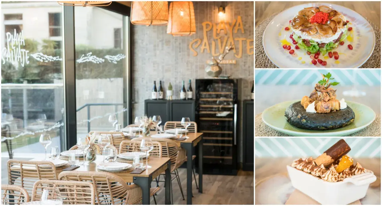 Playa Salvaje, un lugar ideal donde comer en Sanxenxo. Mesas preparadas y deliciosos platos como tartar, calamares y postre.