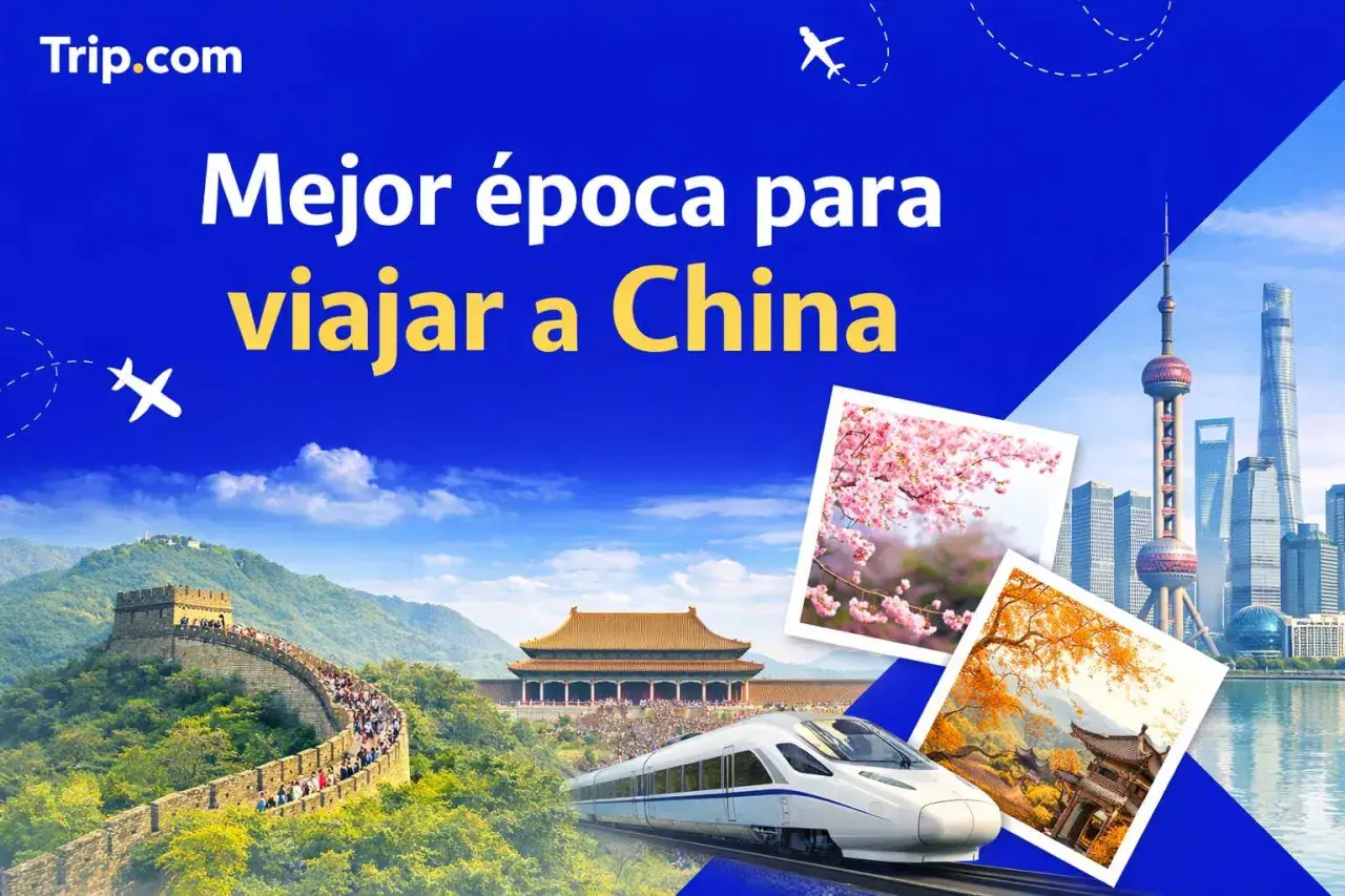 Descubre la mejor época para viajar a China, con imágenes de la Gran Muralla, flores de cerezo y el skyline de Shanghái.