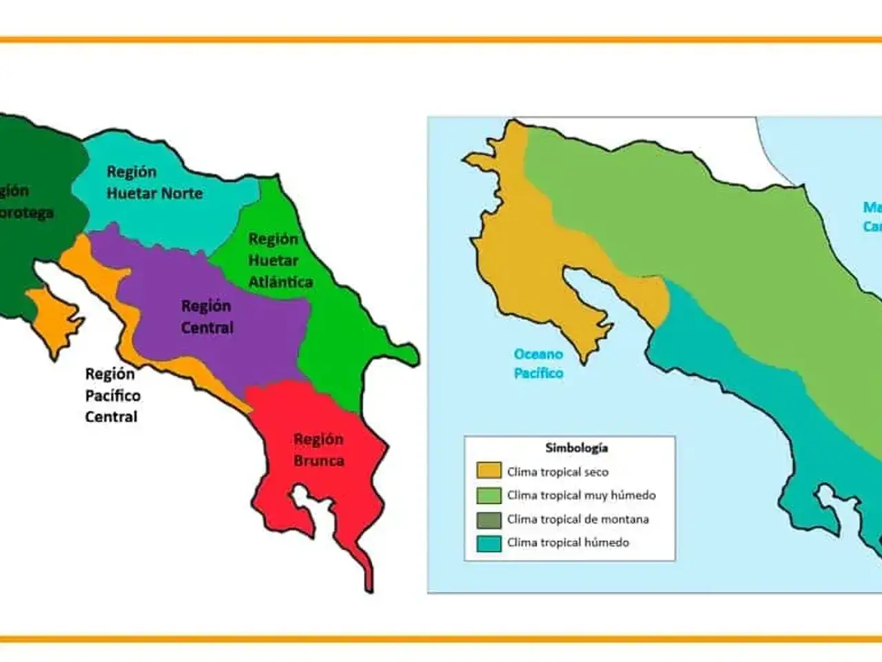 Mapas de Costa Rica mostrando regiones y climas. Ideal para planificar tu viaje a Costa Rica y elegir la zona perfecta.